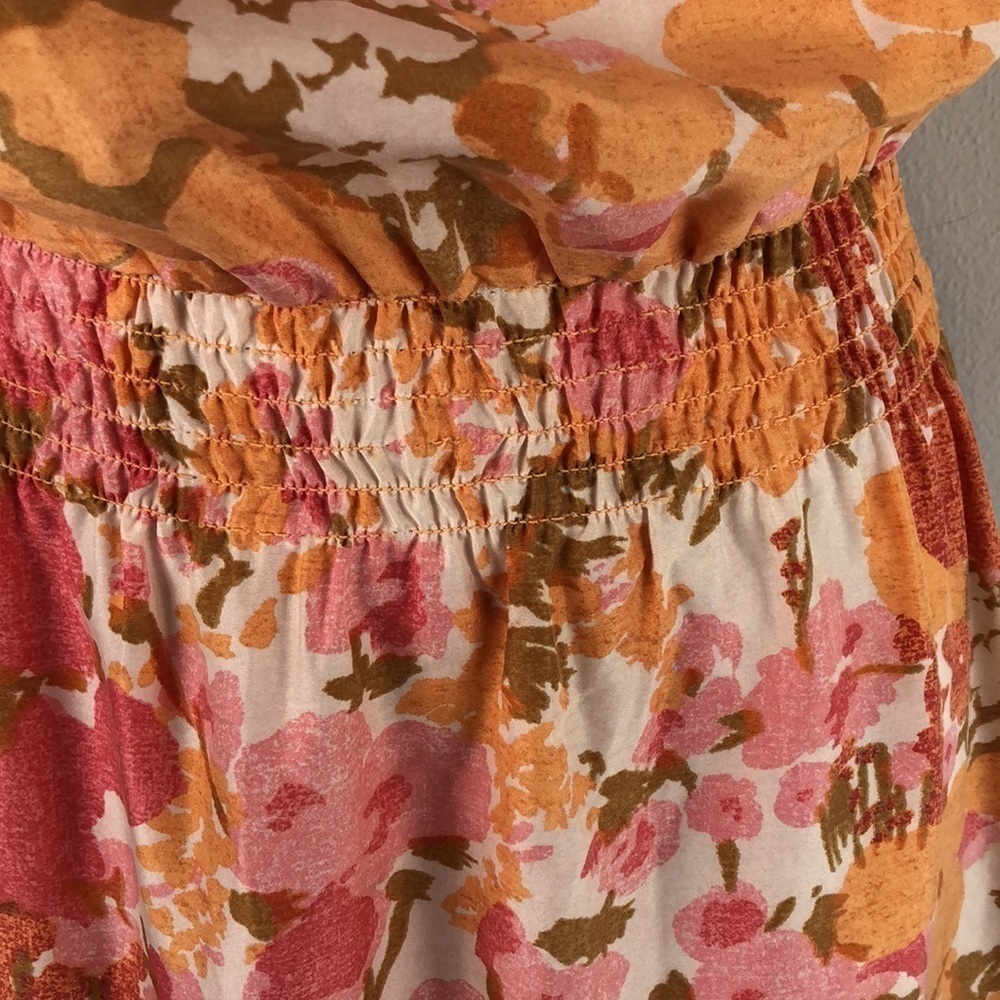 Talbots 100% Silk Smocked Blouson Knee Length Spring Summer Dress Print Pockets - Picture 6 of 16
